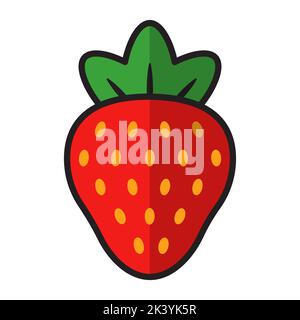 Illustrazione vettoriale della fragola in stile cartoon. Fragole rosse mature con semi gialli e coda verde. Illustrazione Vettoriale