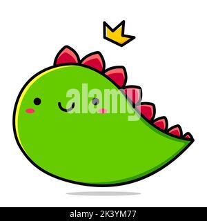 Immagine cartoon di un dinosauro verde e di una corona gialla. Dinosauro nella corona. Illustrazione vettoriale. Illustrazione Vettoriale