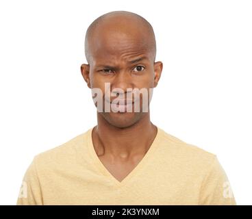 HES non facilmente impressionato. Un afro-americano che sbatte alla telecamera con un sopracciglio sollevato. Foto Stock