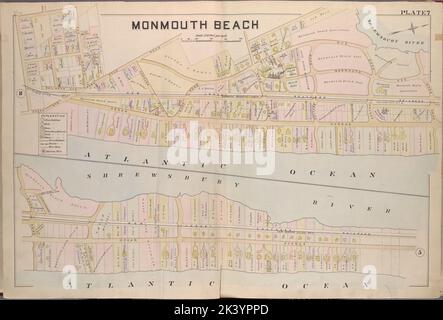 Monmouth County, Double Page Plate No. 7 Mappa di Monmouth Beach 1889. Breou, Forsey. Cartografica. Atlanti, mappe, sondaggi, piani. Lionel Pincus e la Principessa Firyal Map Division. Contea di Monmouth (N.J.) Foto Stock