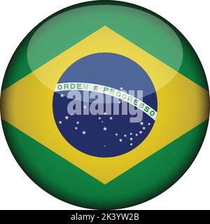 brazil Flag in glossy round bottone di icona. simbolo del brasile isolato su sfondo bianco. Segnale di concetto nazionale. Giornata dell'indipendenza. Illustrazione vettoriale. Illustrazione Vettoriale