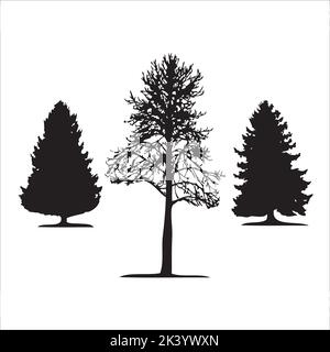 Set vettoriale di alberi Silhouettes Illustrazione isolato su sfondo bianco Illustrazione Vettoriale