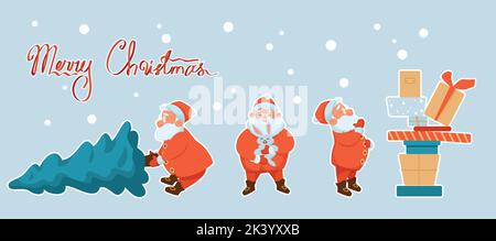 Babbo Natale Collezione biglietto d'auguri Lettering rosso Illustrazione Vettoriale