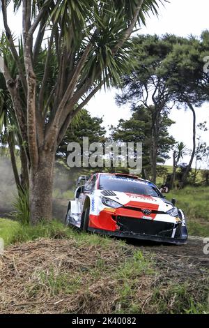 18 KATSUTA Takamoto (jpn), JOHNSTON Aaron (irl), Toyota Gazoo Racing WRT, Toyota GR Yaris Rally 1, azione durante il Rally Nuova Zelanda 2022, 11th° round del WRC World Rally Car Championship 2022, dal 29 settembre al 2 ottobre 2022 ad Auckland, Nuova Zelanda - Foto: Nikos Katikis/DPPI/LiveMedia Foto Stock