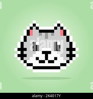 Pixel 8 bit Cat. Animale per le risorse di gioco in illustrazione vettoriale. Illustrazione Vettoriale