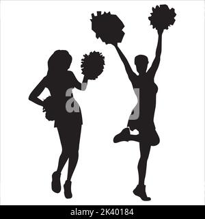 Set vettoriale di Silhouette Girl Cheerleader Illustrazione isolato su sfondo bianco Illustrazione Vettoriale