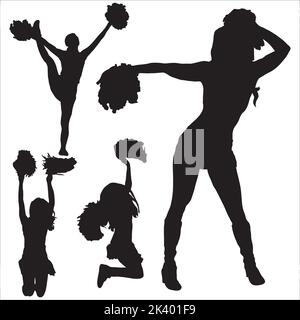 Set vettoriale di Silhouette Girl Cheerleader Illustrazione isolato su sfondo bianco Illustrazione Vettoriale