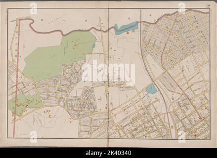 Westchester, Double Page Plate No. 12 Mappa delimitata da Pelham, E. 5th St., Rich Ave., East Chester Cartographic. Atlanti, Mappe. 1893. Lionel Pincus e la Principessa Firyal Map Division. Contea di Westchester (N.Y.) Foto Stock