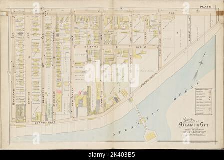 Atlantic City, Double Page Plate No. 1 Mappa delimitata da Pacific Ave., Oceano Atlantico, Maryland Ave. Cartografica. Atlanti, Mappe. 1896. Lionel Pincus e la Principessa Firyal Map Division. Atlantic City (N.J.) Foto Stock