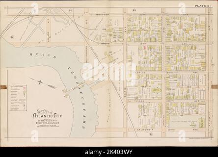 Atlantic City, Double Page Plate No. 11 Mappa delimitata da Mississippi Ave., Atlantic Ave., California Ave., Beach pursule Cartographic. Atlanti, Mappe. 1896. Lionel Pincus e la Principessa Firyal Map Division. Atlantic City (N.J.) Foto Stock