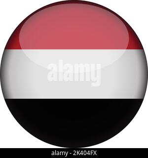 yemen Bandiera in un bottone lucido rotondo dell'icona. emblema dello yemen isolato su sfondo bianco. Segnale di concetto nazionale. Giornata dell'indipendenza. Illustrazione vettoriale. Illustrazione Vettoriale