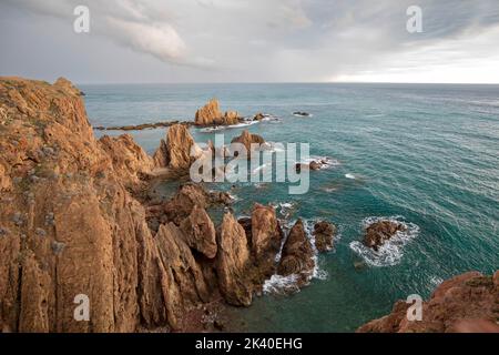 Las Sirenas, Arrecife de las Sirenas, Spagna, Andalusia, Almeria, Parco Nazionale Cabo De Gata Foto Stock