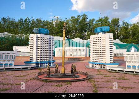 Una miniatura di Piazza dell'Indipendenza ad Almaty. Al parco in miniatura Atameken Map of Kazakhstan ad Astana, Kazakhstan. Foto Stock