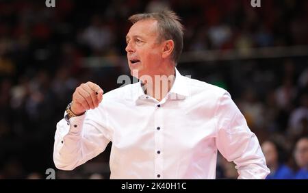 Sydney, Australia. 29th Set, 2022. Valery Demory, allenatore capo del Belgio, gesta durante una partita di basket tra la nazionale belga The Belgian Cats e l'Australia, giovedì 29 settembre 2022 a Sydney, Australia, un quarto di finale alla FIBA Women's Basketball World Cup. La 19th edizione della Coppa del mondo FIBA Women's Basketball 2022 si svolge dal 22 settembre al 01 ottobre a Sydney, Australia. BELGA PHOTO VIRGINIE LEFOUR Credit: Agenzia Notizie Belga/Alamy Live News Foto Stock