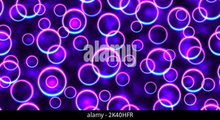 Viola e blu floating neon cricles futuristico modello senza cuciture Illustrazione Vettoriale