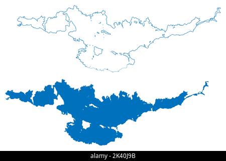 Illustrazione vettoriale della mappa del lago Hjalmaren o Jalmaren (Regno di Svezia), schizzo di scrittura Hjälmaren o mappa di Jälmaren Illustrazione Vettoriale