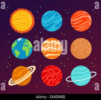 Set vettoriale di pianeti piani di progettazione oggetti isolati Illustrazione Vettoriale