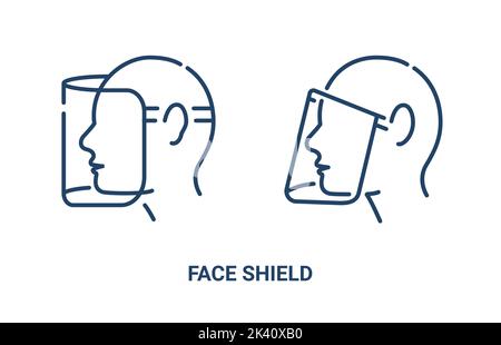 Icona della maschera di protezione del viso. Occhiali per il viso protezione degli occhi Vector contorno schermo visiera Illustrazione Vettoriale