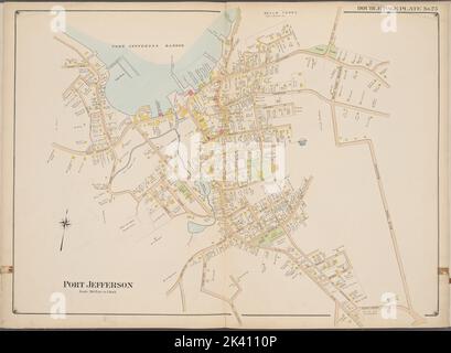 Suffolk County, V. 2, Double Page Plate No. 25 Mappa delimitata da Port Jefferson Harbor, Belle Terre Blvd., Cemetery Ave., West St. Cartographic. Atlanti, Mappe. 1902 - 1909. Lionel Pincus e la Principessa Firyal Map Division. Contea di Suffolk (N.Y.) Foto Stock