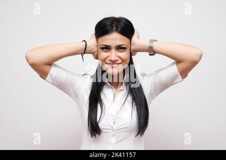 Giovane arrabbiato infelice stressato donna foto stock Foto Stock