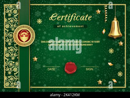 Certificato verde di Natale. Emblema di Santa Inside, sfondo natalizio Illustrazione Vettoriale