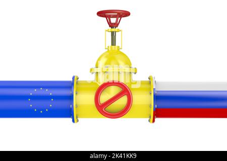 Gasdotto tra Russia e CE su sfondo bianco. Illustrazione 3D isolata Foto Stock