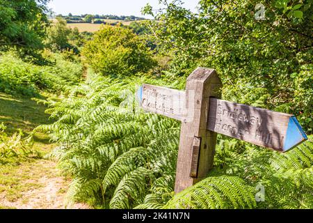 Un invitante cartello sulla superstrada a Cloutsham nel Parco Nazionale di Exmoor, Somerset, Regno Unito Foto Stock