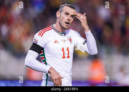 BRUXELLES, BELGIO - SETTEMBRE 22: Gareth Bale of Wales reagisce durante la UEFA Nations League A Group 4 match tra Belgio e Galles allo Stade Roi Baudouin il 22 settembre 2022 a Bruxelles, Belgio (Foto di Joris Verwijst/Orange Pictures) Foto Stock