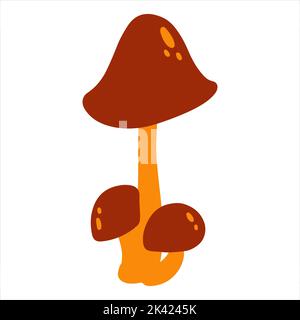 Illustrazione vettoriale del fungo disegnato a mano in cartoni animati stile infantile su sfondo bianco, elementi autunnali per abbigliamento bambino, tessile e design di prodotto, Illustrazione Vettoriale