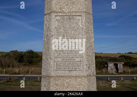 Il memoriale presentato agli abitanti locali dagli Stati Uniti a Slapton Sands in Devon, Regno Unito Foto Stock