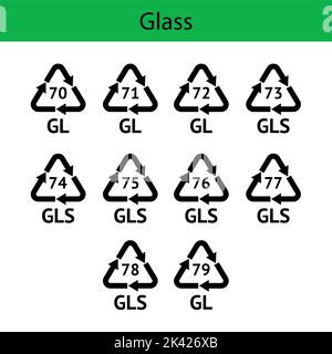 Codici di riciclaggio del vetro. Simbolo di riciclaggio su sfondo isolato. Striscia Mobius. Icona speciale per lo smistamento e il riciclaggio. Uso secondario. Illustrazione del vettore Illustrazione Vettoriale