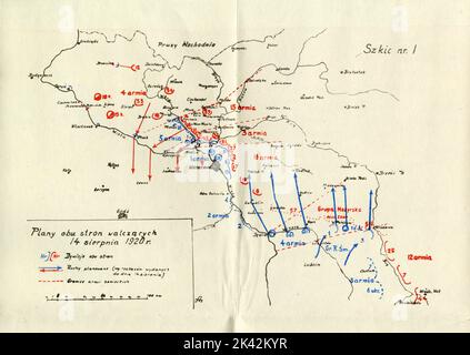 COD NAD WISLA. MAPA. PLANY OBU STRON WALCZACYCH 14 SIERPNIA 1920 ROKU Foto Stock