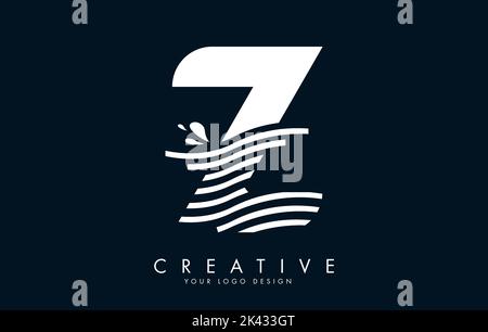 White Z Letter Logo con onde e gocce d'acqua Design Vector Illustration. Illustrazione Vettoriale