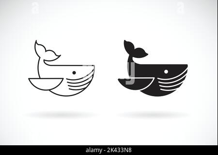 Vettore di disegno balena su sfondo bianco. Animali sottomarini. Icona o logo di pesce. Illustrazione vettoriale a strati facilmente modificabile. Illustrazione Vettoriale