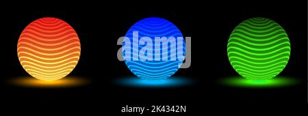 Set di 3D sfere luminose realistiche. Illustrazione Vettoriale