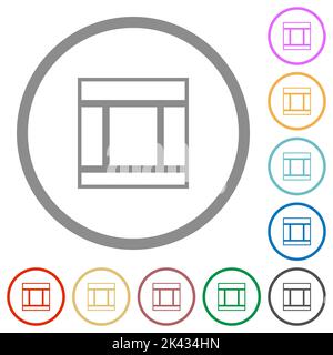 Tre layout Web con colonne delineano icone di colore piatto in contorni rotondi su sfondo bianco Illustrazione Vettoriale