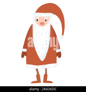 Babbo Natale in piedi con cappello rosso lungo. Cartone animato Natale carattere di festa. Illustrazione vettoriale di Padre Frost. Uomo vestito come Babbo Natale Illustrazione Vettoriale