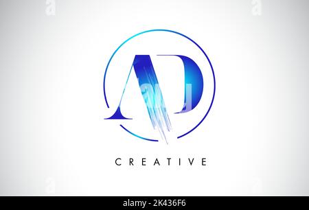 Logo lettera tratto AD Brush. Icona a leters con logo di vernice blu con elegante design circolare vettoriale. Illustrazione Vettoriale