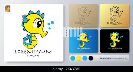 Sea Horse vettoriale illustrazione Logo design. Nome vuoto per inserire il Branding. Progettato con esempi per tutti i tipi di applicazioni. È possibile utilizzare per Illustrazione Vettoriale