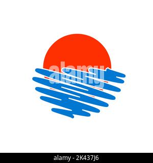 Pittogramma minimo mare e sole, logo da viaggio. Illustrazione vettoriale del sole e del mare Illustrazione Vettoriale