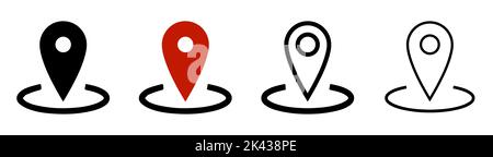 Serie di icone di posizione. Marcatori mappa moderni . Illustrazione Vettoriale