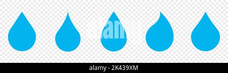 Forma a goccia d'acqua blu. Set di gocce d'acqua isolate su sfondo trasparente Illustrazione Vettoriale