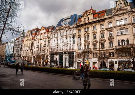 Architettura barocca e Art Nouveau a Praga, Repubblica Ceca. Foto Stock