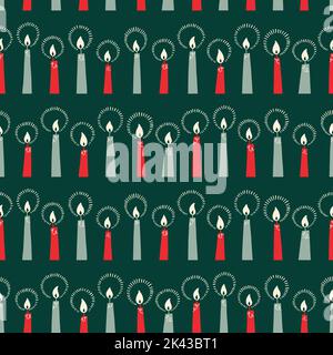 Candele di Natale brucianti modello senza giunture Vector. Retro Abstract Scandinavian Minimal Print Illustrazione Vettoriale