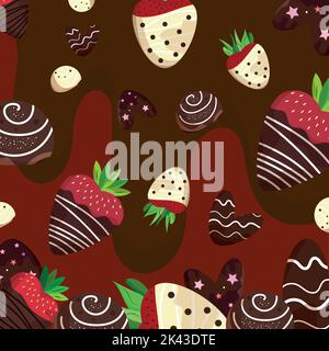 Sfondo colorato senza cuciture con fragole con Vector cioccolato Illustrazione Vettoriale