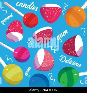 Sfondo senza cuciture con marshmallows e vettore lollipops Illustrazione Vettoriale