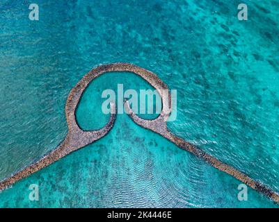 Veduta aerea di strami di marea di pietra a Penghu, Taiwan. Foto Stock