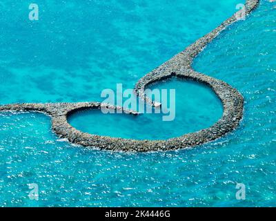 Veduta aerea di strami di marea di pietra a Penghu, Taiwan. Foto Stock