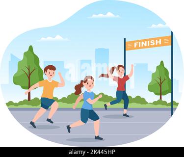 Running Racing Template mano disegnata Cartoon Flat Illustrazione persone jogging per la lunga distanza Run Marathon Tournament Sport Illustrazione Vettoriale