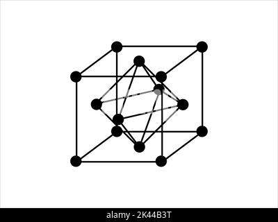 Reticolo volumetrico in cristallo. La posizione degli atomi in un cristallo. Illustrazione vettoriale per fisica, scienza. Illustrazione Vettoriale